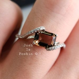 1.8CT smoky quartz emerald cut cocktail ring in sterling silver